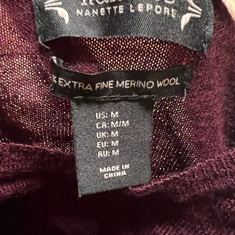 Nanette‎ Lepore  Plum Burgundy Crew Neck Sweater medium extra fine merino wool